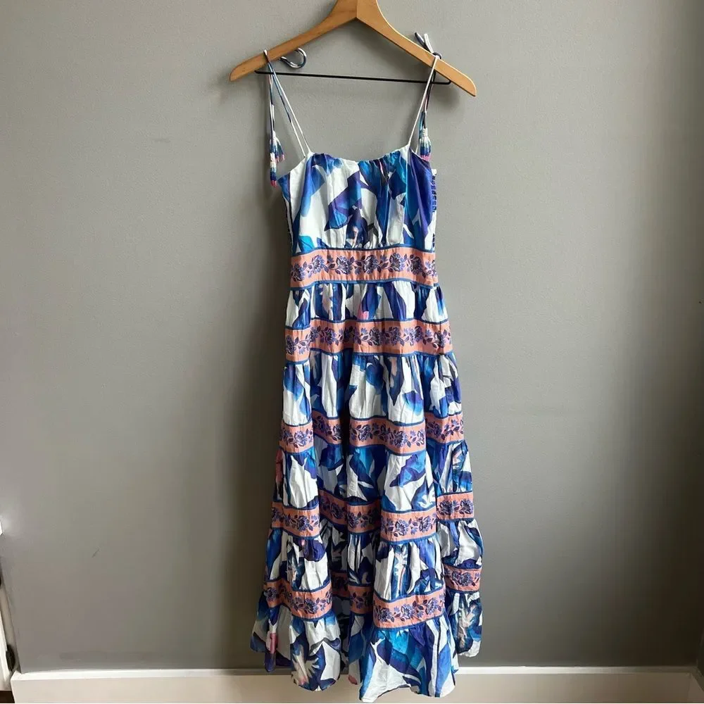 FARM Rio Off White Blue Foliage Midi Dress Size XS - Picture 5 of 16